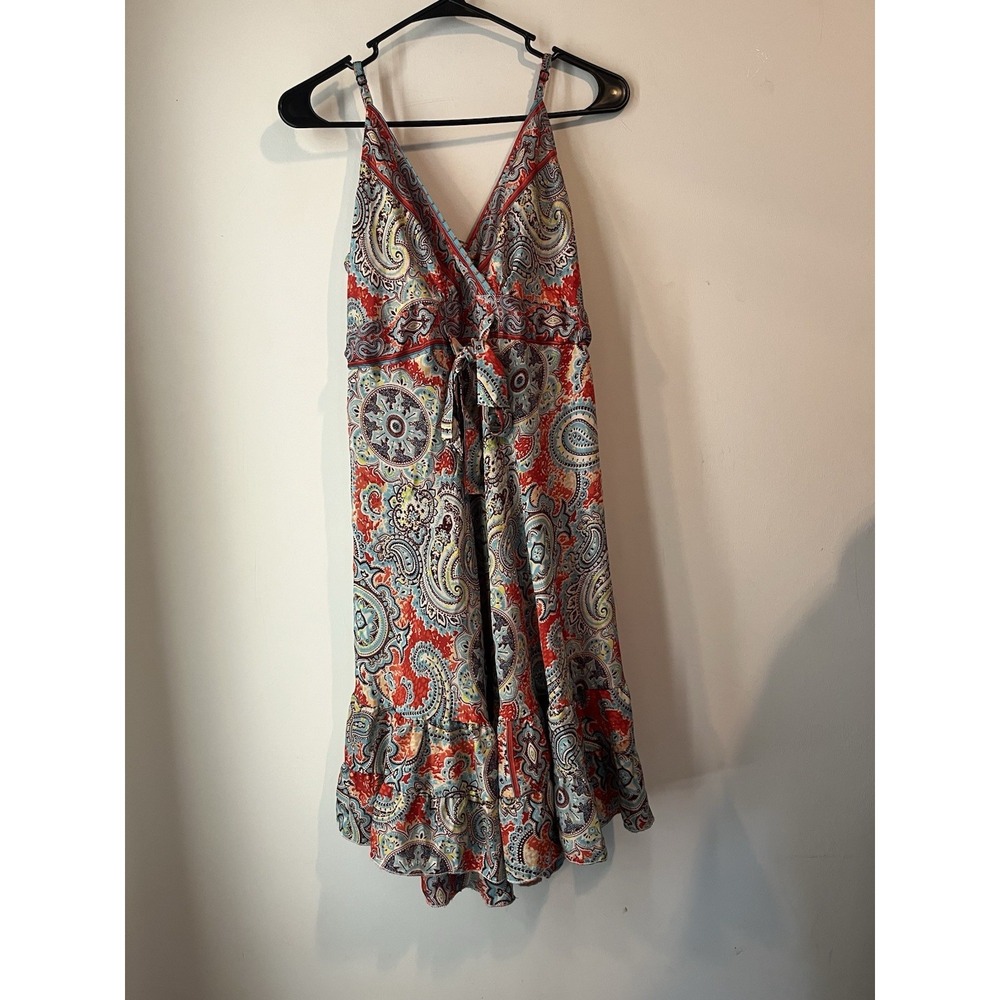 Zury Silk‎ Dress Slip Ruffle Boho Paisley Free Size Spaghetti Strap Adjustable